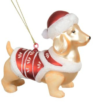zeitzone Christbaumschmuck Dackel Hund mit Weihnachtsmütze Christbaumanhänger Echt Glas