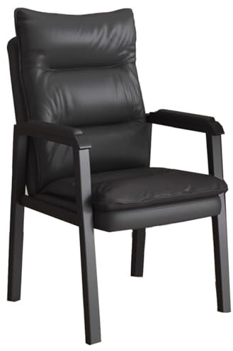 Kontorsstol Gästfåtöljer För Receptionen Konferensstolar Med Hög Rygg I Läder Ergonomisk Accentstol I Läder Med Metallben Kraftiga Köksstolar För Väntrum(Black)