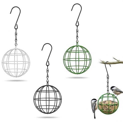 BAHME 3 Pcs Mangiatoia per Uccelli, Mangiatoia per Palle, Strumento per L'alimentazione degli Uccelli, Struttura in Ferro, Adatta per Essere Appesa, Resistente, Ideale per Giardini, Balconi