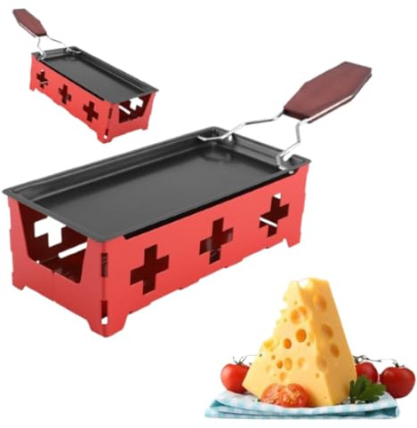 Cheese Raclette, Portable Foldable Nonstick Cheese Rotaster Baking Tray Mini Tea Light Raclette Set with Handle Spatula for Home Kitchen