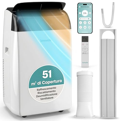 SereneLife Condizionatore Portatile 12000 BTU con WiFi e Riscaldamento, Climatizzatore Portatile con Deumidificatore, Ventilatore, Kit Finestra, Modalità Notte, Pinguino Condizionatore, Casa | Condizionatore Portatile con Evacuazione, Modalità Notte, Ventilatore e Deumidificatore, Kit Finestra