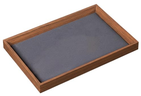 Striegro smyckebricka, smyckesbricka i trä med sammetsfoder – display för låda, sminkbord och bänkskiva organisation (liten storlek).
