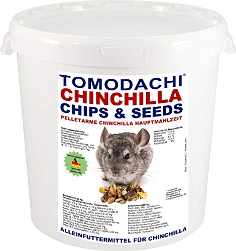 Chinchillafutter, wenig Pellets, viel Gemüse, Komplettnahrung für Chinchilla, leckere, artgerechte, ausgewogene Futtermischung für Chinchilla,Tomodachi Chinchillafutter, Chinchillanahrung 3kg Eimer