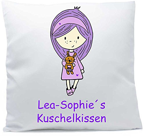 SL-Store GbR Kissen mit Namen Mädchen lila Hase 40x40 cm inkl. Füllung Kuschelkissen, Kissen Farbe:Vorderseite weiß/RS rot