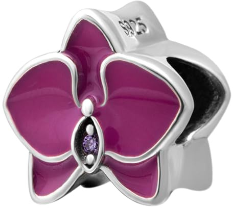 Charm a forma di orchidea in argento sterling 925 per bracciale Pandora, perfetto per Natale, compleanno, simbolo di amore per la famiglia Fuschia