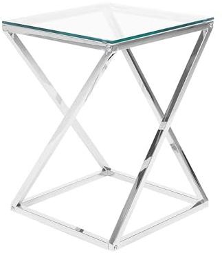 Beliani Moderner Beistelltisch Silber aus Metall mit Glasplatte Beverly