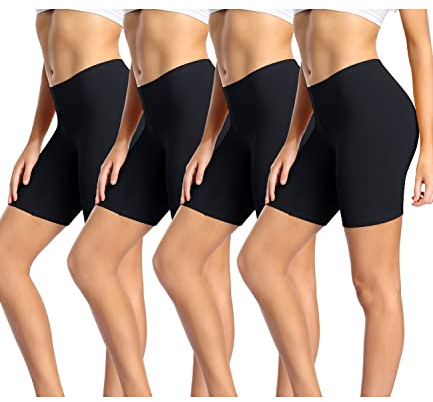 wirarpa Radlerhose Damen Kurz Baumwolle Boxershorts Unter Kleid Rock Unterhosen mit Bein Anti Scheuern Kurz Leggings 4er Pack Schwarz Größe S