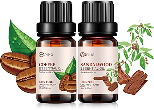 Sandalwood & Coffee Essential Oils - 100% Pure Organic Natural Plant Oils for Diffuser, Aroma, Spa, Massage, Yoga, Perfume, 2x10ML