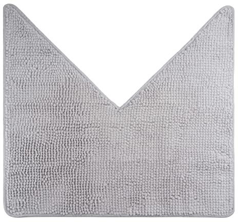 fluffy® Badteppich für Eckduschen aus Chenille mit Rutschfester Unterseite (V-Form | Innenmaße 45 x 45 cm, Grau)