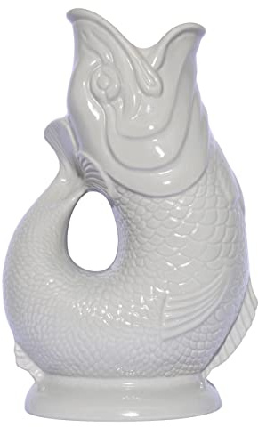 Gluckigluck Karaffe Gluggle Jug – das glucksende Original! Wasser-karaffe Fisch-Vase Keramik-krug in Fisch-Form | 1,3 L | Hellgrau
