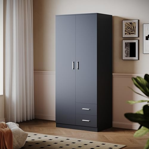 ELEGANT 2 Door Wardrobe with Multi-Storage Units, Black, 50x77x180cm
