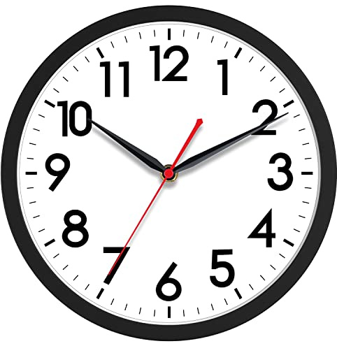 AKCISOT Wall Clock 10 Inch Silent Non-Ticking Modern Clocks Battery Operated - Analog Small Classic for Office, Home, Bathroom, Kitchen, Bedroom, School, Living Room(Black)