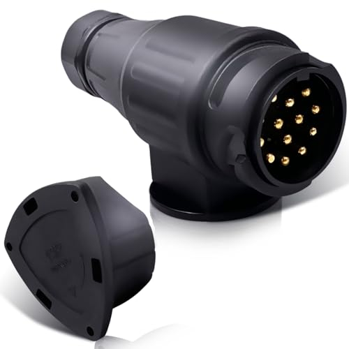 CXTM 13 poliger Anhängerstecker, 13-poliger Anhängerstecker, Schraubkontakt nach ISO 11446, für 12 V Hänger, inkl. Parking Cover, 13polieger Stecker Anhänger, 13-poliger Stecker
