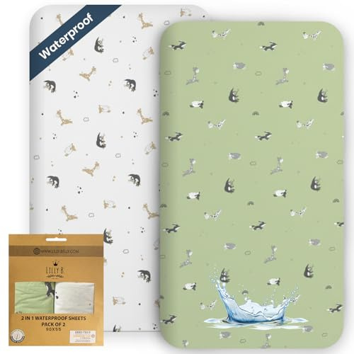 Pack of 2 Waterproof Sheets - 90 x 55 cm Animal, Spannbettlaken Beistellbett, Beistellbett Chicco