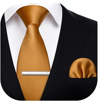 HISDERN Cravate Homme Caramel Formelle Élégante Classique Ensemble de Cravates et Mouchoir et Pince pour Mariage Affaires Fête