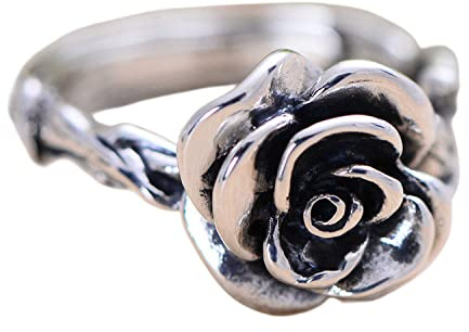 WLLDDDIU Ring Aus 925Er Sterlingsilber, 925 Sterling Silber Ringe Rose Blume Verstellbare Ringe Retro Altmodisch Verstellbare Sterling Versprechen Ringe Geschenke Für Männer Mädchen Frau Ewigkeit