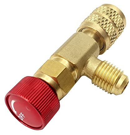 KtbeYTi R410A Klimaanlage Sicherheitsventil 1/4 Zolln - 5/16 Zolln Messing Durchflussregelventil Kältemittel Sicherheitsadapter für Klimaanlage Reparatur, Rot