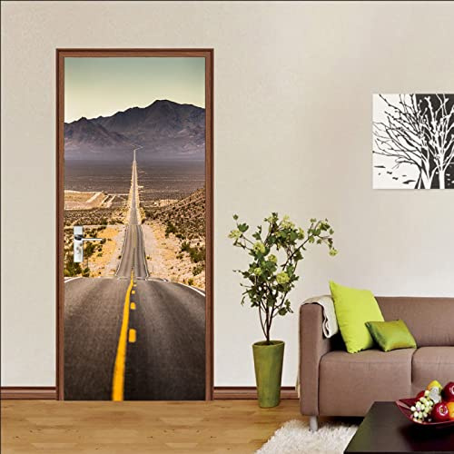 HAOTING Türaufkleber Türtapete Selbstklebend Route 66 TürPoster 3D Bewirken Fototapete Türfolie Poster Tapete Abnehmbar Wandtapete für Wohnzimmer Küche Schlafzimmer 88x200 cm