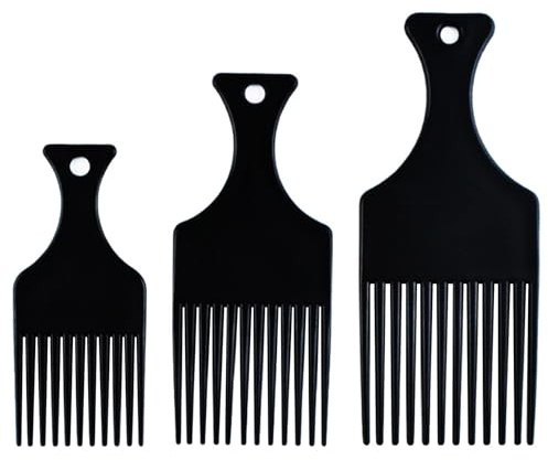 3 Pieces Afro Hair Pick Comb, Smooth & Sturdy Wide Tooth Hair Pick Comb Plastic Hairdressing Styling Tool for Natural Curly Hair Style, Black