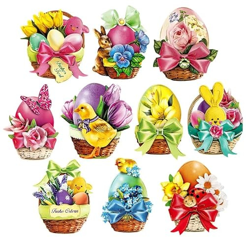 Ideen mit Herz 3-D Motive, ausgestanzt, ca. 7-10 cm, 10 Stück im Beutel | Bilder zum Basteln & Dekorieren | Grußkarten selber machen | Bildmotive für Scrapbooking & DIY-Deko (Ostereier im Körbchen)