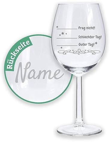 LALALO Weinglas Stimmungsbarometer, mit Namen graviert, Stimmungsglas Guter Tag Schlechter Tag Frag nicht, personalisiert Wunschname Wunschtext, Geschenk Geburtstag Weihnachten Wichteln