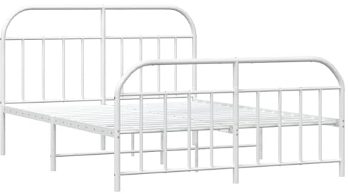 vidaXL Bettgestell, Bettrahmen mit Kopfteil Fußteil, Metallbett Bett mit Lattenrost, Doppelbett Gästebett Schlafzimmer, Metall Weiß 180x200cm