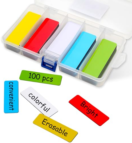Imanes para Pizarra Magnética - 75x25 mm, 100 Piezas - Etiquetas Magnéticas Escriturables y Borrables de Colores, Adecuadas para Tableros Magnéticos, Neveras y Refrigeradores