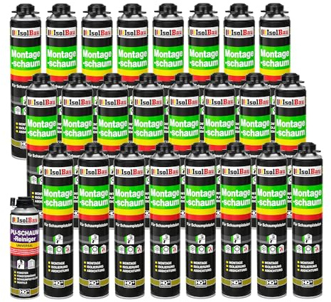Isolbau Kit de mousse de construction – Comprend 24 x mousse de montage B2 1K avec un excellent son et une isolation thermique (750 ml chacune) et 1 nettoyant pour mousse de polyuréthane (500 ml)