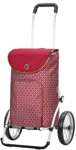ANDERSEN Einkaufstrolley - Royal Shopper Famke rot | mit Speichenrädern, große Räder, 25 cm, aus Alu, bis 50 kg - Tasche mit Thermofach, Innenfach, Fronttasche, 47 L