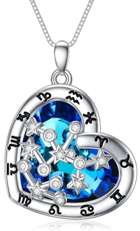enjoylifecreative Damen 12 Sternzeichen Kristall Halskette 925er Sterling Silber Horoskop Geburtsstein Anhänger Kette Sternbilder Astrologie Schmuck Geschenke für Frauen Mädchen