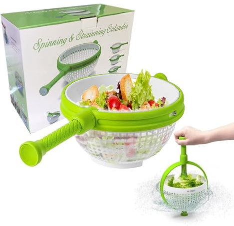MOREIH Essoreuses à salade, Passoire rotative facile à utiliser avec poignée et passoire pliables, essoreuse à légumes multi-usages, laveuse à fruits, Nettoyant et séchoir à laitue, LSL-1