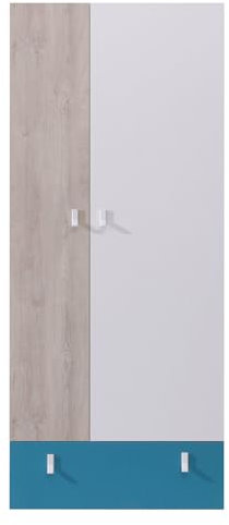 Lomadox Jugendzimmer Kleiderschrank 2-türig in weiß Eiche blau