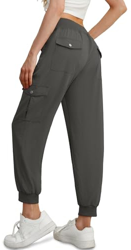 GRECERELLE Casual Walking Cargo Trousers Women Summer Hiking Pants for Ladies UK with Elastic Waist Cuffed Ankles and 6 Pockets Ideal for Outdoor Streetwear