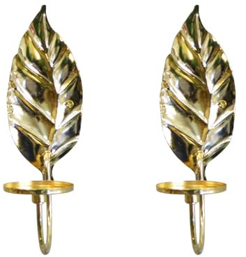 TentHome Goldener Wandkerzenhalter Kerzenleuchter Eisen Blattförmiger Kerzenständer Wand Teelichthalter Wandleuchter Blatt Dekorative Kerzen Halterung zum Aufhängen Windlicht 2 Stück Gold