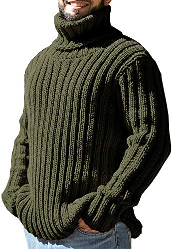 Runcati Pull à col roulé pour homme - En tricot torsadé - Automne et hiver - Couleur unie