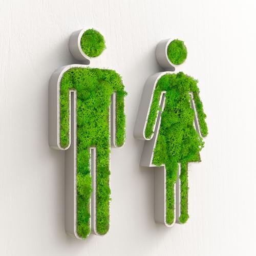 Frau + Mann WC Türschild Moos Klo Schild Toiletten Moosschild Toilettenschild Selbstklebend Gäste WC Moosbild Weiß