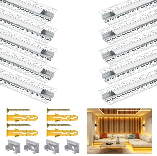 Angdarun LED Trockenbauprofi für 18MM Streifen,10 Packx1 Meter Aluminum Trockenbau Profil Streifen Diffusor für Wände und Decken, LED Milchig Abdeckung Stripe Diffusor Philips Hue Strip