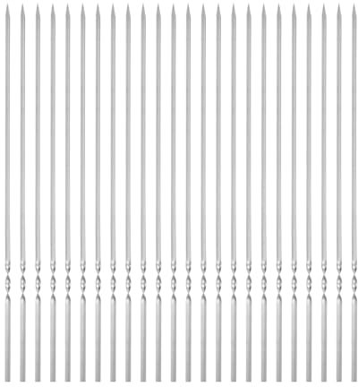 QUARKZMAN 24Pcs Brochettes de Kebab en Métal 40 cm x 5 mm x 1,4 mm Bâtonnets Plats en Acier Inoxydable Réutilisables Brochettes de Barbecue pour Viande Crevettes Fruits Légumes
