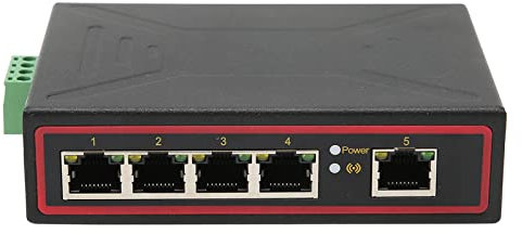 flexman Mini Switch Gigabit Industriale a 5 Porte, Switch per Guida DIN Ethernet con Montaggio su Guida DIN, Switch per Guida DIN Fast Ethernet con Alimentazione Ridondante