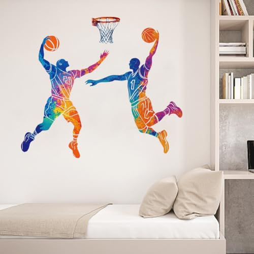 SUPERDANT Basketspelare väggklistermärken vattenfärg väggdekal sport väggkonst dekor färgglad fönsterklistermärke konstdekorationer dekor för basket gymnastik klassrum lekrum skola