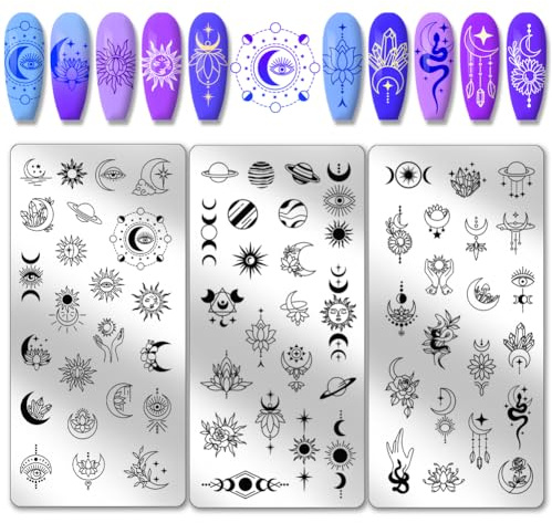 PH PandaHall 3pcs Astrolabe Nagel Stempelplatten, Moon Star Planet Nail Stamper Nail Art Stencils Print Nagelschablonen Edelstahl-Nagelbild-Platten für Nail Art Design Maniküre Salon