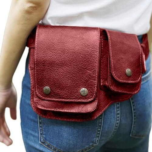 Flechae Steampunk Gothic Hüfttasche Gürteltasche Mittelalter Vintage PU Hüftgürtel Geldbörse Tasche Lässig(R-OS)