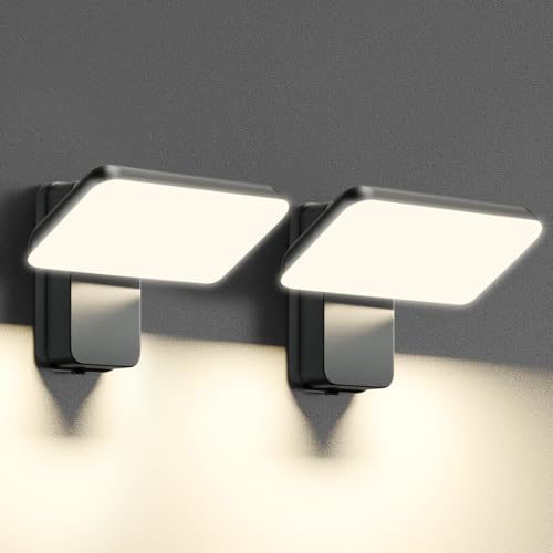 brightower Außenlampe, LED Wandleuchte Aussen, Wasserdicht IP65 aussenlampe wand, Wandleuchte Innen/Außen mit Schwenkbar LED Panel, Warmweiß 3000K Außenwandleuchte (dunkelgrau 2 Stück)