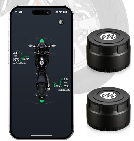Moman Sistema TPMS Moto 2 Sensori, Monitoraggio Pressione e Temperatura Pneumatici con Allarme, Wireless Solo iOS