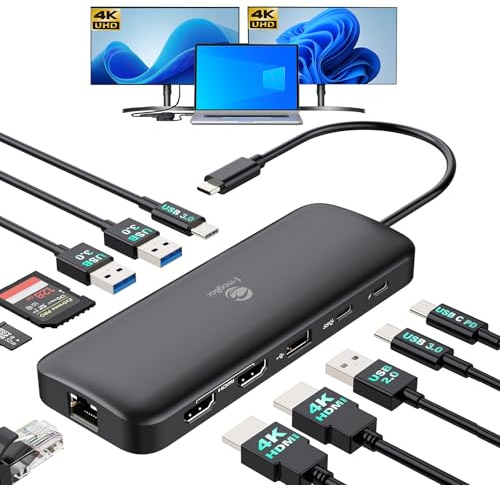 i-magBac 11-in-1 USB C Docking Station, Dual 4K HDMI Laptop Dock | GigabiEthernet Port, 100W USB PD Port, 5 USB A/C Ports, SD/TF Card Slot Compatible Multiport Hub for Windows Laptops