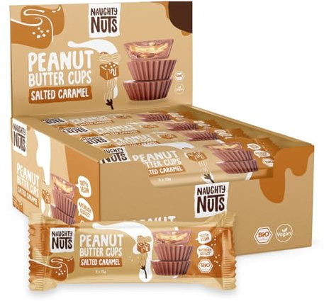 Naughty Nuts Bio Barritas de Mantequilla de Cacahuetes con Caramelo Salado – Veganas, sin Aceite de Palma y con un 44% Menos de Azúcares Refinados – 12 x 39 g
