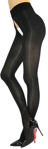 YSGUYILT Women's Super Sexy Tights Shiny Sheer Pantyhose Control Top Stocking 8D Gloss Pantyhose Crotch with zipper