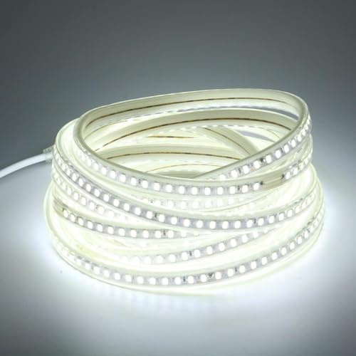 pcningled External led Strip Light 3m Newly Upgraded SMD 5730 220V IP67 Waterproof 120 LEDs/M 9W/M Cuttable Every 1M Ultra Bright Flexible Lighting for Indoor and Outdoor Use (Cold White, 3M)