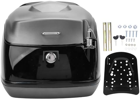 Motorcycle Top Case Retro Style Water Resistant High Strength Large Capacity 38L Trunk Top Box for Electric Bike Scooter Motorcycle Storage Carrier (Of Gold)