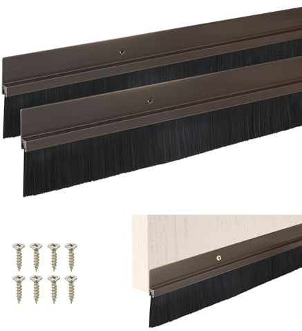 M METERXITY 2Pack Door Sweep - 39 Door Bottom Brush Heavy Duty Seal Draft Stopper Aluminum Base with 30mm Brush, Adhesive/Screw Installation for Interior/Exterior/Garage/Sliding Doors, Brown